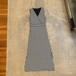 IMNYC Isaac Mizrahi Dress Womens Small Black Stripe Sleeveless Wrap Maxi Knit